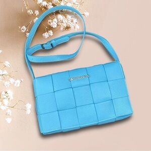 Persaman New York Lelia 21 Genuine Leather Woven Crossbody Bag Teal Aqua